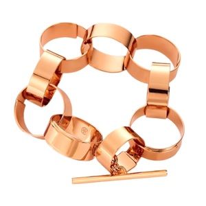TORY BURCH • Rose Gold Linked Chain Logo Toggle Bracelet